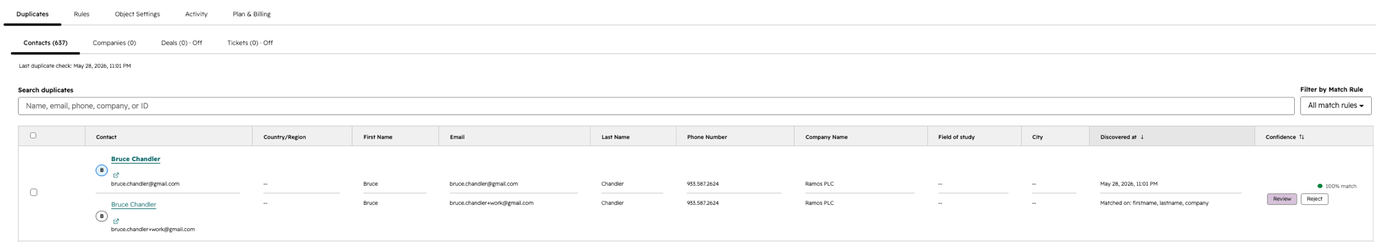 The Dedupify review queue showing duplicate candidate pairs
