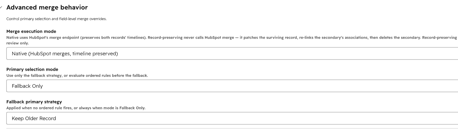 Dedupify merge behaviour settings